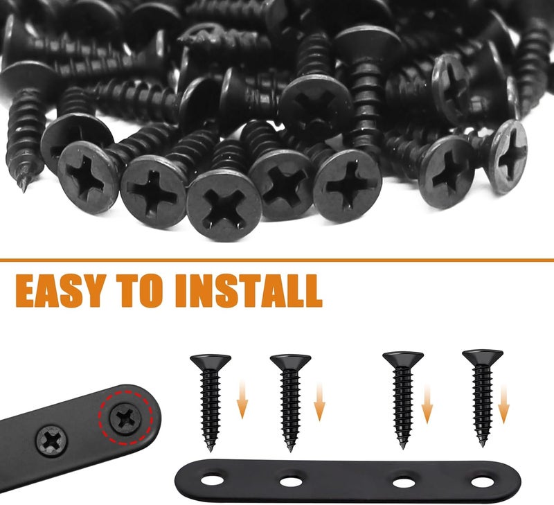 mankk 86PCS Black Straight Flat Metal Bracket Mending Plates Stainless Steel Flat Brace Brackets Fixed Connecting Plate for Wood Repair Fixing - Image 4